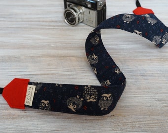 Owl Camera Strap: Navy Blue Fabric, DSLR Strap