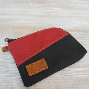 Monedero impermeable, monedero de lona con paneles rojos y negros, monedero con bolsillo para tarjetas, bolsa para aventuras al aire libre, bolsa unisex con cremallera y bolsillo para tarjetas
