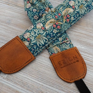 Birds & Flowers Camera Strap, DSLR Camera Sling, Padded Strap, Outdoor Photography Liberty of London Fabric Strap Strawberry Thief Green image 5