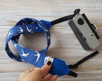 Swallows Camera Strap, Bird Watching Binocular, Personalized DSLR Camera Strap, Navy Blue Swallows Photography