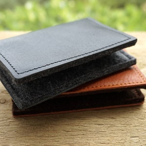 Simple Card Wallet, Leather and Felt Wallet, Card Holder, Card Carrier for All, Minimalist Card Wallet, Italian Leather & Wool Felt image 9