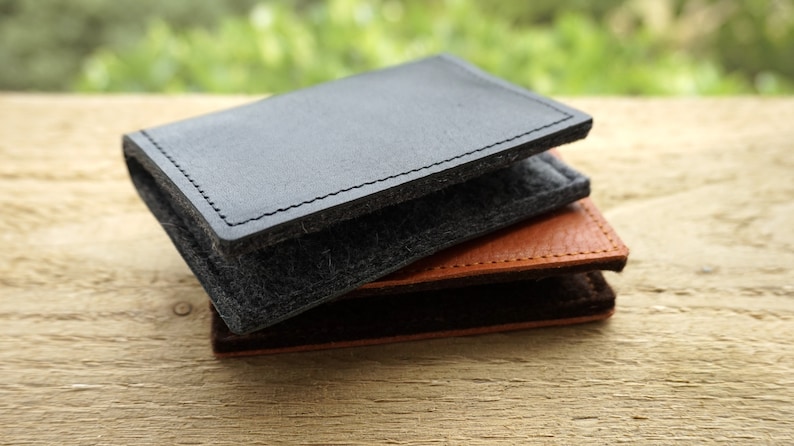 Simple Card Wallet, Leather and Felt Wallet, Card Holder, Card Carrier for All, Minimalist Card Wallet, Italian Leather & Wool Felt image 9