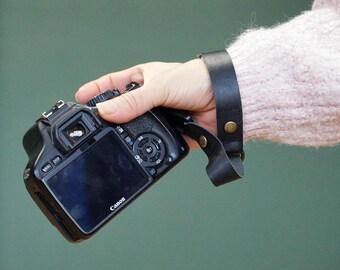 Personalised Black Italian Leather Camera Wrist Strap, DSLR Holder