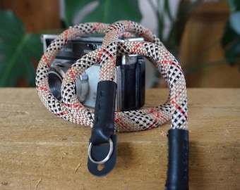 Tartan Rope Camera Strap, Handstitched Leather Ends, DSLR, Binoculars Sling