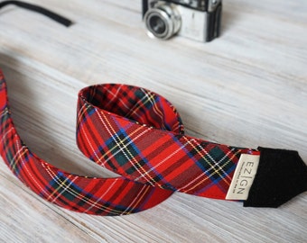 Red Tartan Camera Strap, Red or Green Plaid Check DSLR Camera Strap, Red Black Check Binoculars Strap, Stylish Photography Tools, 2023