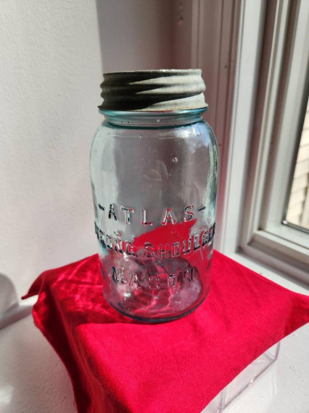 Antique Atlas Strong Shoulder Mason Jar W/lid - Etsy