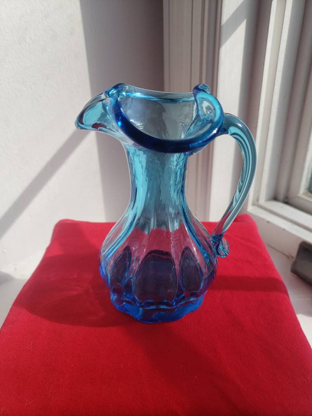 Antique Blue Pitcher Vase Etsy