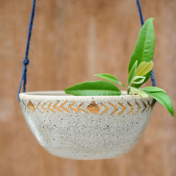 COPPER DIAMOND - Hanging Planter - Wheel Thrown - Speckled Stoneware Clay - Copper Lustre