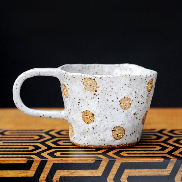 SPOTTY MUG - Hand Built - Textural Stoneware Clay - Milky White Glaze