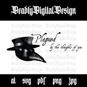 Gotyckie Walentynki, ai, svg, pdf, png, jpg, Dręczony Myślami O Tobie, Plague Doctor, Dziwactwa, Wiedźmi, Na Kartkę, Na Koszulkę, Dla Niej