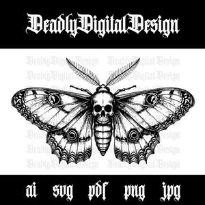 Death Head Moth, Digital Download, ai, pdf, svg, png, jpg, Gothic Insect Clipart for Cricut, Crafts, Tattoos, Stickers, Decor