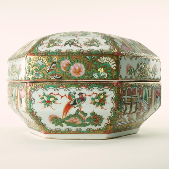 Vintage Chinese Serving Bowl and Lid Rose Famille With Gold Etsy