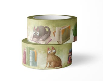 Books & Cats Washi Tape,  Book Lover Washi Tape, Deco Tape, Cats Washi Tape, Masking Tape