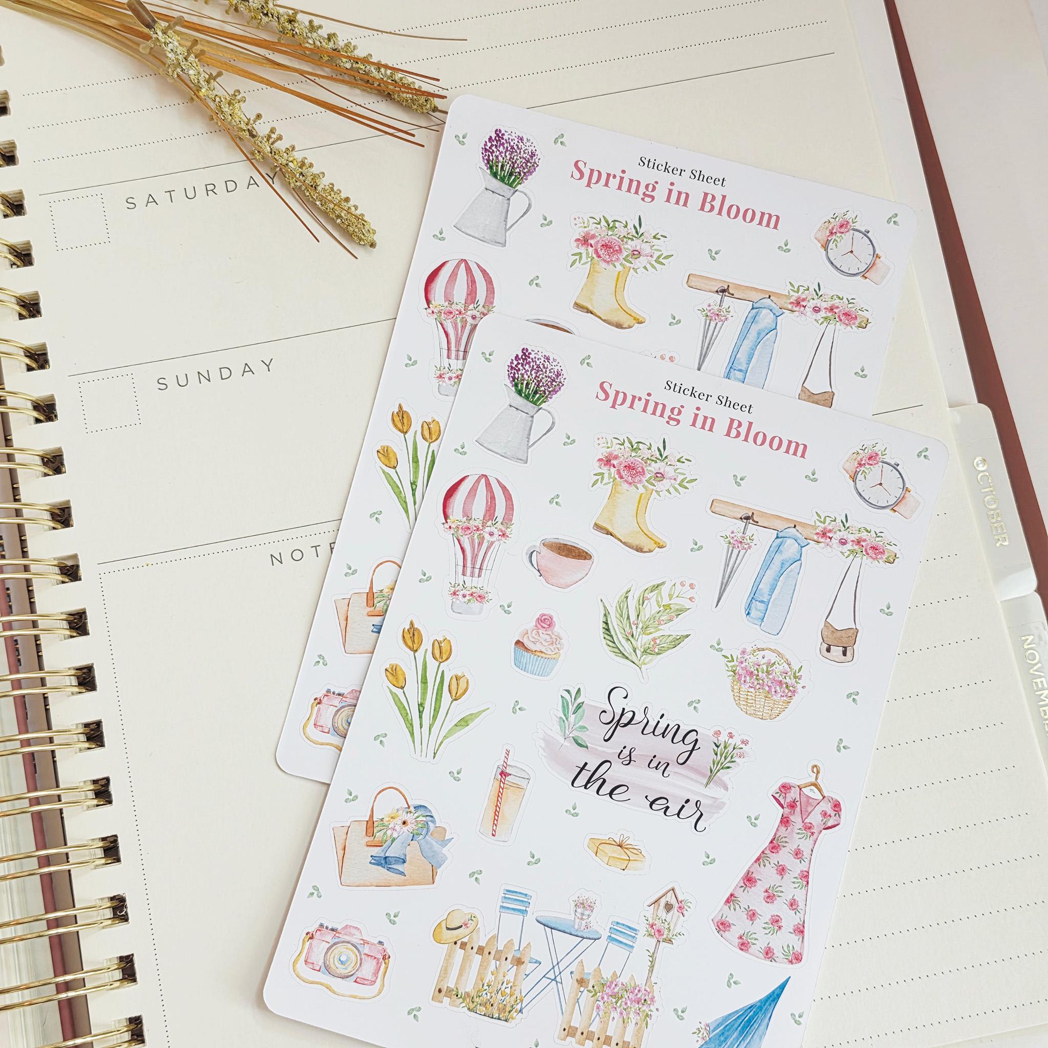 Spring in Bloom Sticker Sheet, Spring Stickers, Floral Stickers ...