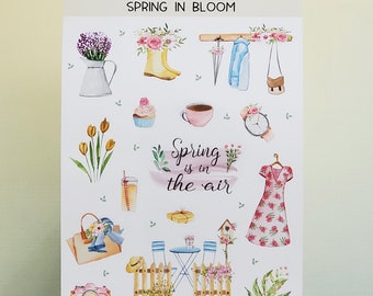 Spring in Bloom Sticker Sheet, Spring Stickers, Floral Stickers, Journal Stickers, Planner Stickers, Scrapbook stickers