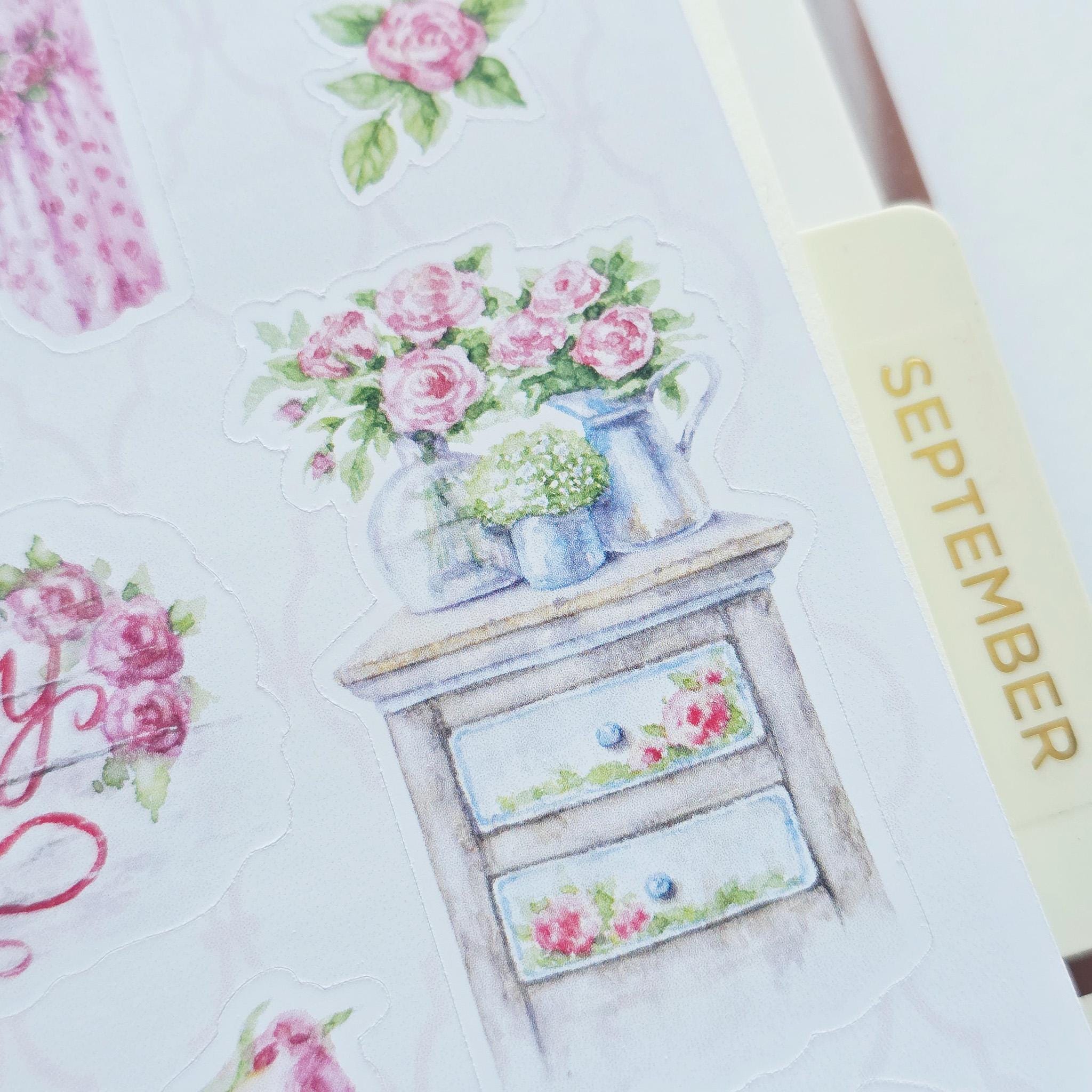 Shabby Chic Sticker Sheet, Shabby Stickers, Rose Stickers, Journaling ...