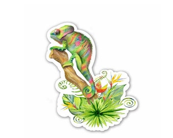Sticker caméléon, vinyle autocollant caméléon coloré, décalcomanie reptile, idée cadeau caméléon, autocollant pour ordinateur portable, caméléon aquarelle, vinyle autocollant