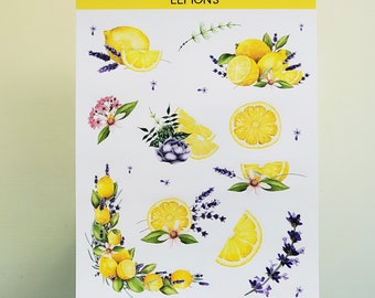 Lemons Sticker Sheet, Lemon Stickers, Journaling Stickers, Planner Stickers, Scrapbook stickers