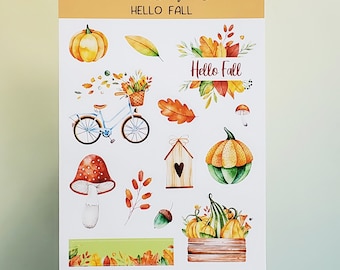 Hello Fall Sticker Sheet, Autumn Stickers, Journaling Stickers, Planner Stickers, Scrapbook stickers