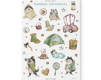 Outdoor Adventures Sticker Sheet, Camping Stickers, Adventure, Journaling Stickers, Planner Stickers, Scrapbook sticker