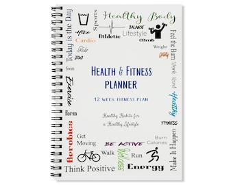 Health & Fitness Planner, 12 Week Fitness Journal, Undated Healthy Habits Tracker, Health Planner, Exercise Log, Meal Planner - COLOR