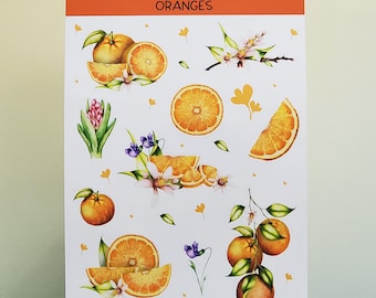 Oranges Sticker Sheet, Orange Stickers, Citrus Fruit Sticker, Journal Stickers, Planner Stickers, Scrapbook stickers