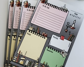 Daily Planner Notepad, Bookshelf Note Pad, Undated Planner Notepad, Reading Books Planner Pad, Daily To Do List Pad, Agenda Desk Pad