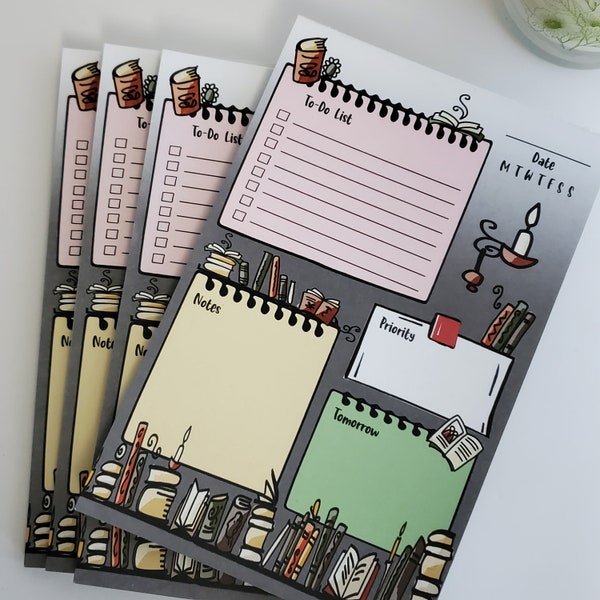 Daily Planner Notepad, Bookshelf Note Pad, Undated Planner Notepad, Reading Books Planner Pad, Daily To Do List Pad, Agenda Desk Pad