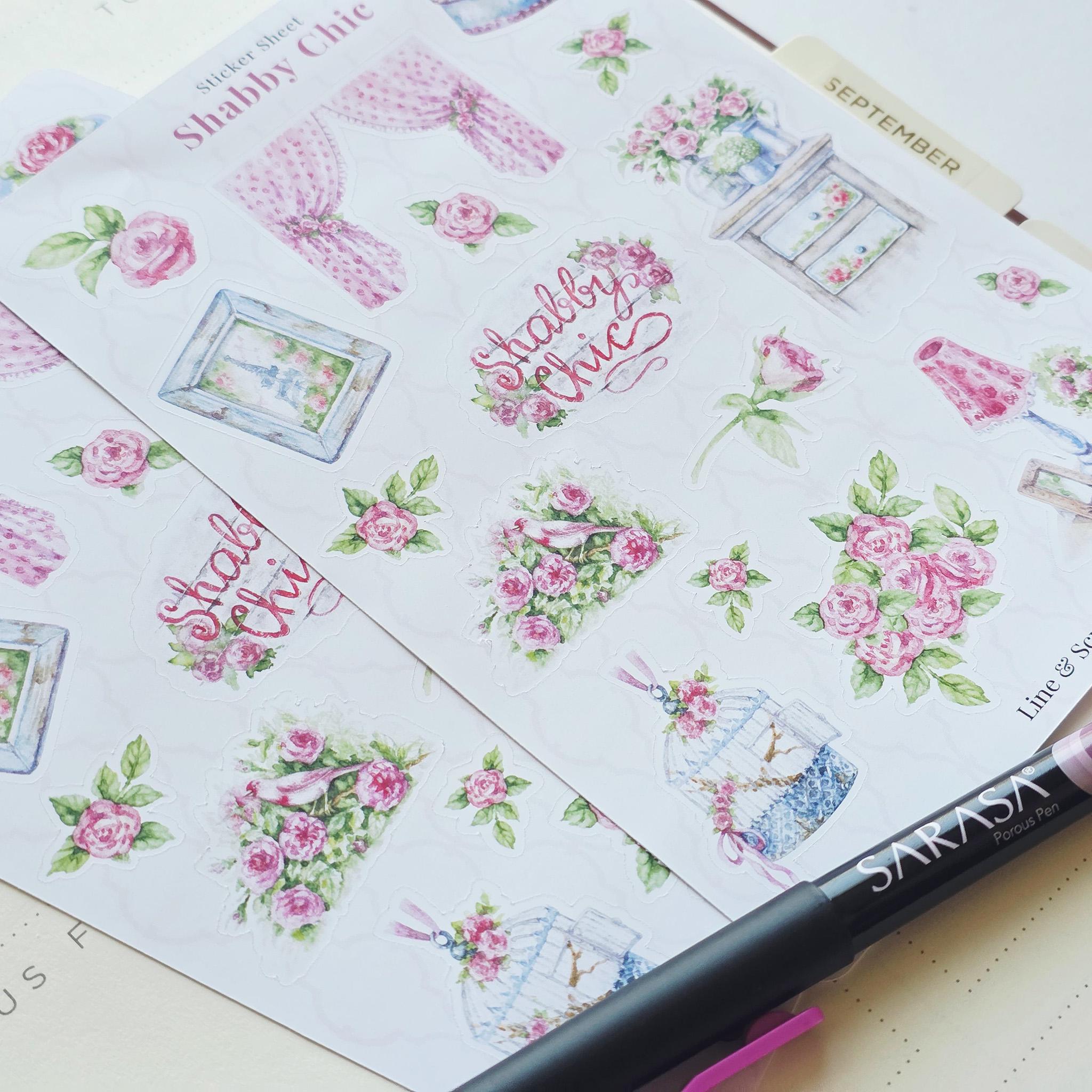 Shabby Chic Sticker Sheet, Shabby Stickers, Rose Stickers, Journaling ...
