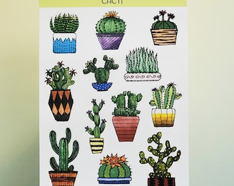 Cacti Sticker Sheet, Cactus Stickers, Journaling Stickers, Planner Stickers, Scrapbook stickers