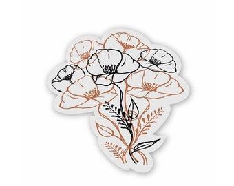 CLEAR Poppy Bouquet Sticker, CLEAR Line Wildflower Sticker, Wildflower Decal, Laptop Sticker, Vinyl, Water Bottle Sticker, Vinyl Decal