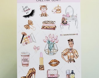 Cheetah Glam Sticker Sheet, Cheetah Stickers, Glam Stickers, Makeup Stickers, Planner Stickers, Scrapbook stickers