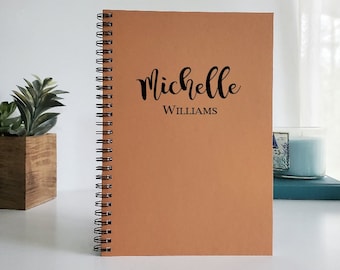 Personalized Notebook with Name (Top), Handmade notebook cusomized with name, Journal for Women or Teacher Gift, Spiral Kraft Journal