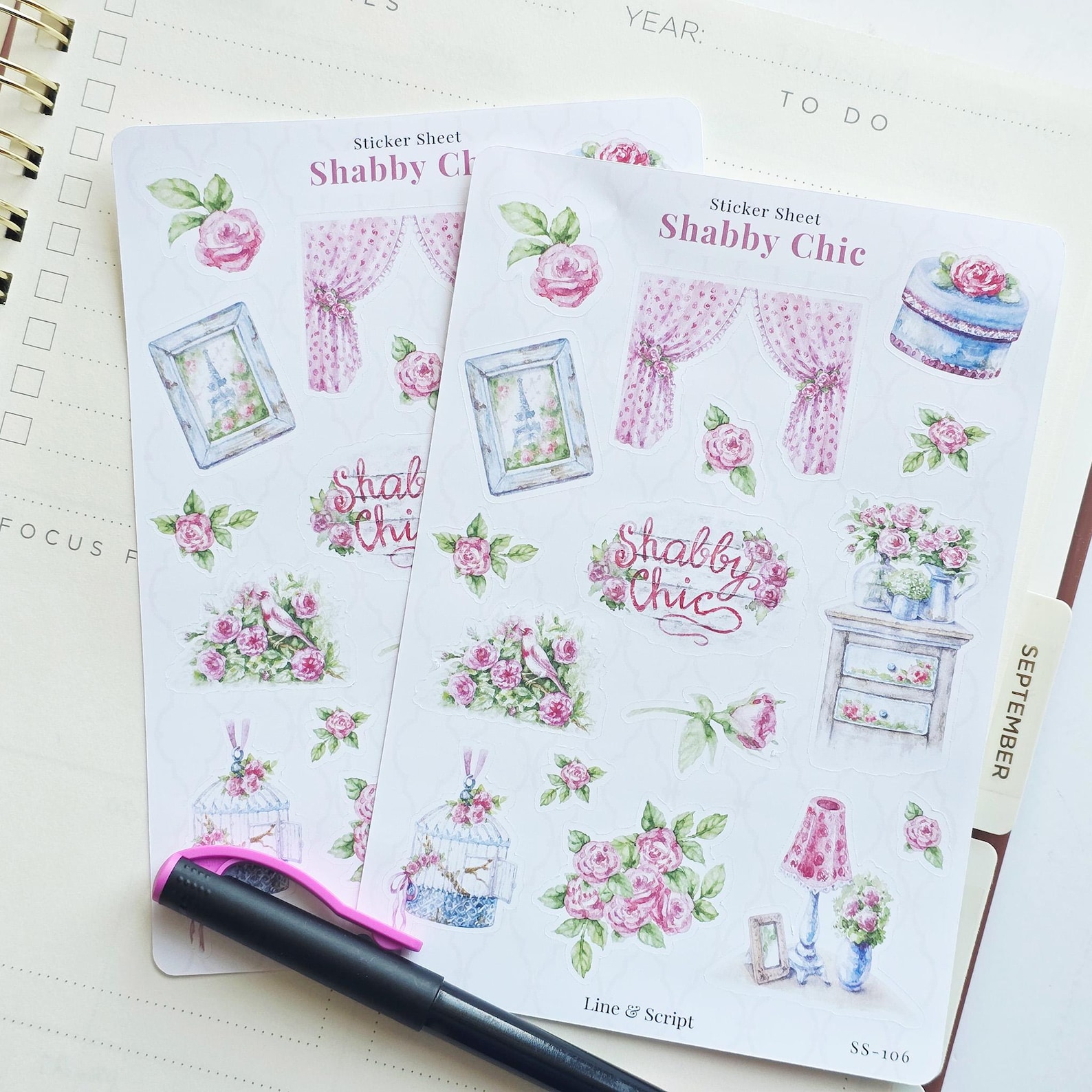 Shabby Chic Sticker Sheet, Shabby Stickers, Rose Stickers, Journaling ...