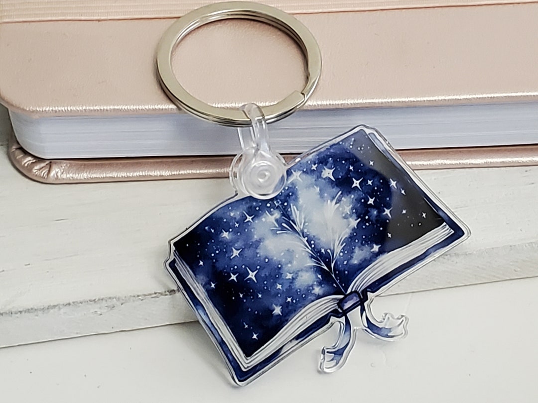 Galaxy Book Keychain, Space Key Ring, Book Lover Key Chain, Celestial