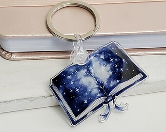 Galaxy Book Keychain, Space Key Ring, Book Lover Key Chain, Celestial Keychain, Acrylic Book Key Chain, Bookaholic Keyring, Space Book Charm