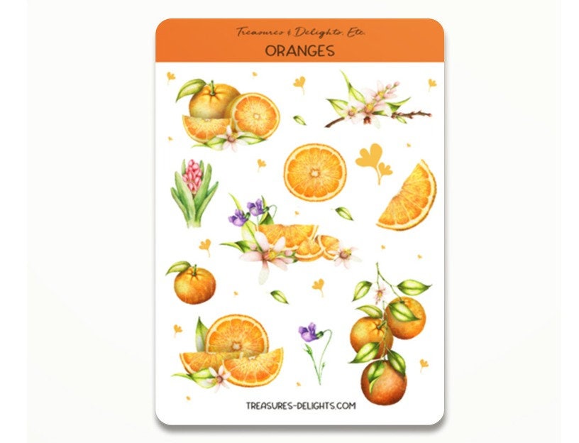 Mini ORANGE Stickers Planner Stickers Oranges Tiny Stickers Fruit Stickers  Icon Stickers 