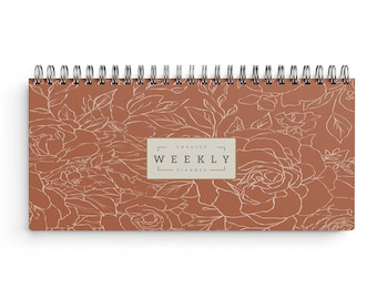 Agenda settimanale floreale senza data, quaderno planner senza data, agenda settimanale, planner da scrivania, produttività delle attività