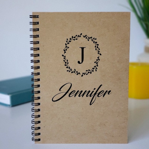 Personalized Journal, Name & Initial (Wreath) Notebook, Staff Appreciation, Journal for Women, Gift for Best Friend, Gift for Co Workers