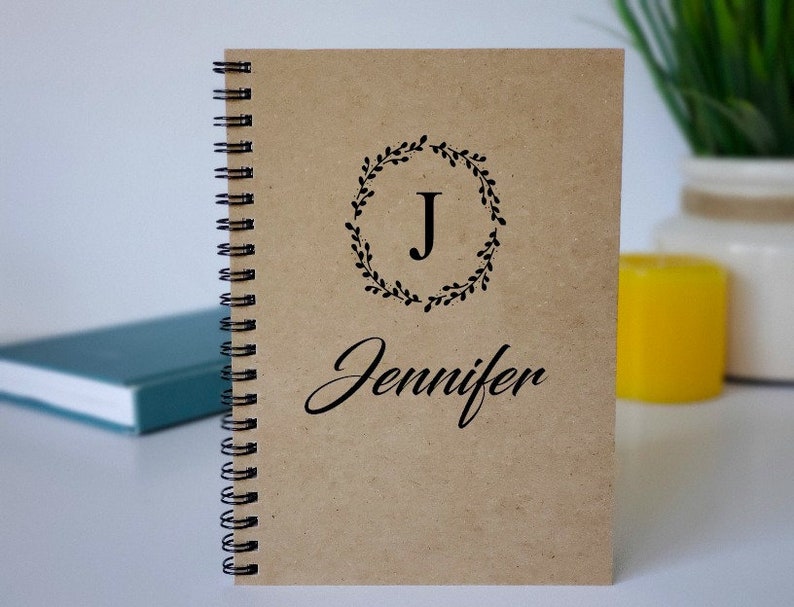 Personalized Journal, Name & Initial Wreath Notebook, Staff Appreciation, Journal for Women, Gift for Best Friend, Gift for Co Workers image 1