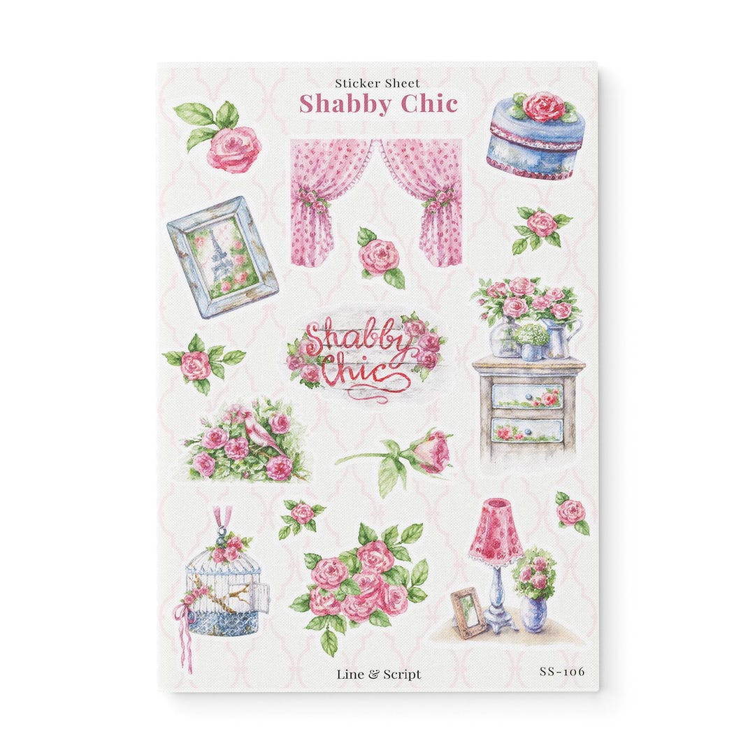 Shabby Chic Sticker Sheet, Shabby Stickers, Rose Stickers, Journaling ...