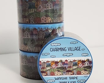 Charming Village Washi Tape,  Row Houses Decorative Tape, Journal Washi Tape, Crafting Tape