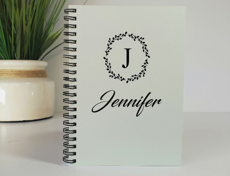 Personalized Journal, Name & Initial Wreath Notebook, Staff Appreciation, Journal for Women, Gift for Best Friend, Gift for Co Workers image 2