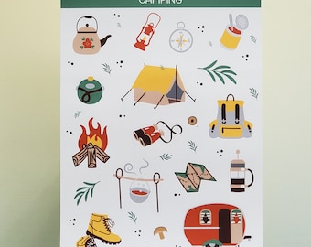 Camping Sticker Sheet, Camping Stickers, Adventure, Journaling Stickers, Planner Stickers, Scrapbook stickers