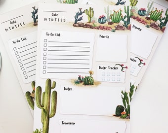 Daily Planner Notepad, Cactus Note Pad, Undated Planner Notepad, Succulents Planner Pad, Daily To Do List Pad, Agenda Desk Pad