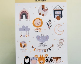 Nursery Sticker Sheet, Animal Stickers, Nursery, Toys, Baby Animals, Journal Stickers, Planner Stickers, Scrapbook stickers