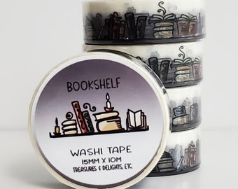 Bookshelf Washi Tape, Books Deco Tape, Books Journal Washi Tape, Bookish Gift, Crafting Tape