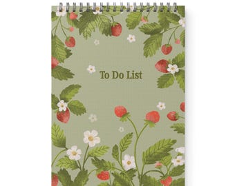 Strawberry To Do List Notebook: Floral Spiral Notepad