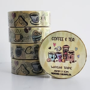 Coffee & Tea Washi Tape,  Coffee Decorative Tape, Coffee Cups Washi Tape, Latte Expresso Washi, Journal Washi Tape