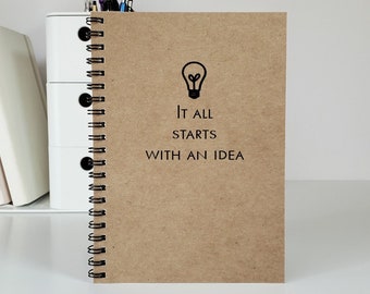 Writing Journal, Idea Journal, Idea Notebook, It all starts with an idea Custom Journals and Notebooks for Inventors Idea Notebook